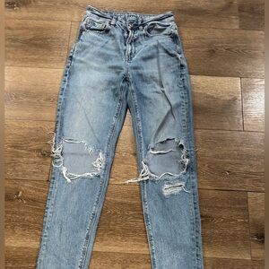 American Eagle Outfitters Light Blue Distressed Straight Leg Jeans